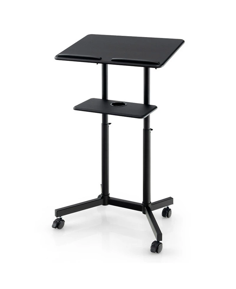Gouun Rolling Lectern Podium Stand with Tilting Top and Storage Tray