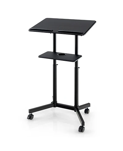 Gouun Rolling Lectern Podium Stand with Tilting Top and Storage Tray