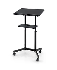 Gouun Rolling Lectern Podium Stand with Tilting Top and Storage Tray