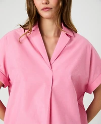 French Connection Women's Rhodes Poplin Ticking Striped Popover V-Neck Shirt