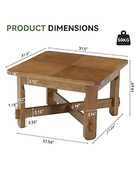 Tribesigns Solid Wood Square Coffee Table, 31.5" Farmhouse Accent Center Table with Sturdy Cross-braced Legs, Mid-Century Modern Tea Cocktail Tables