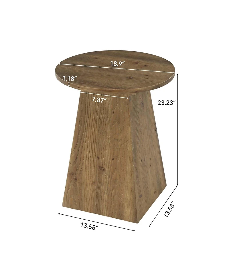 Tribesigns Solid Wood End Table, 19" Round Side Table with Trapezoid Base for Small Spaces, Living Room, Easy Assembly