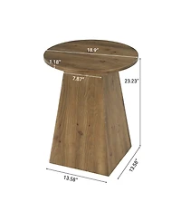 Tribesigns Solid Wood End Table, 19" Round Side Table with Trapezoid Base for Small Spaces, Living Room, Easy Assembly