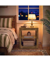Tribesigns End Table with Storage Shelves, 3-Tier Side Table with Sturdy Base, Farmhouse Wooden Bedside Nightstand