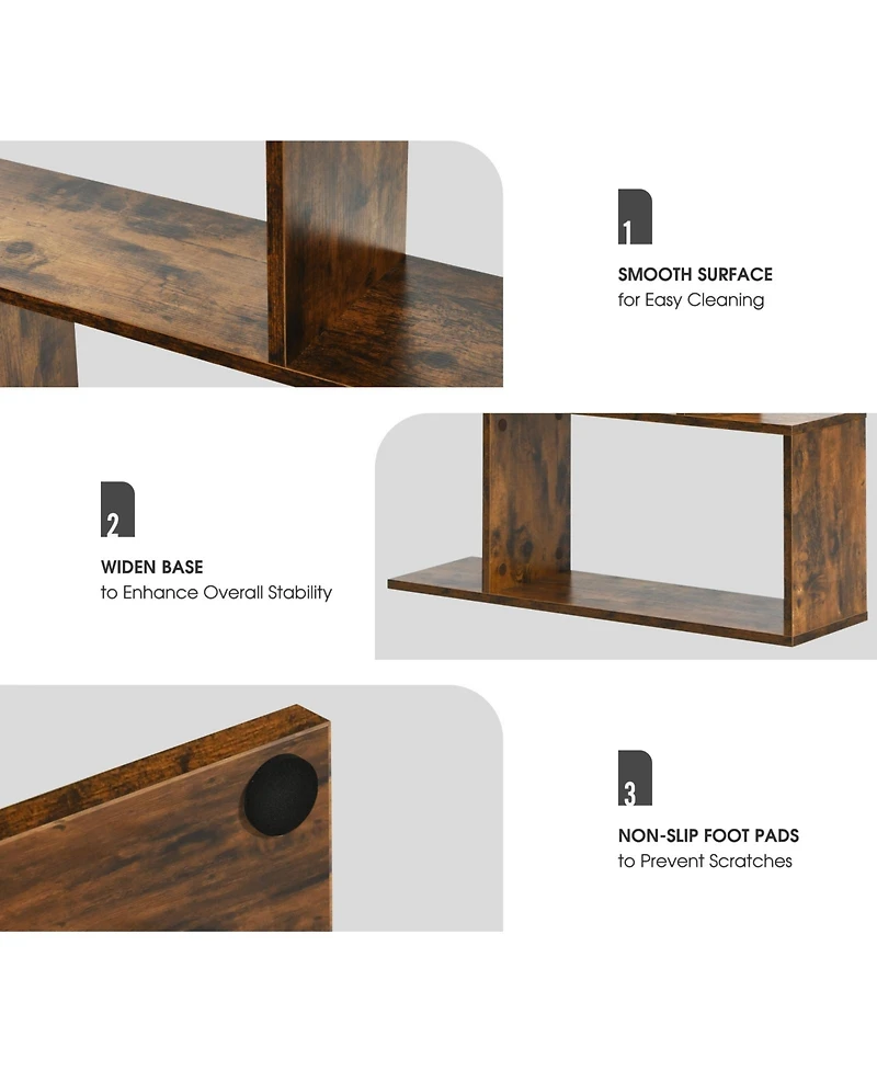 Gouun 6-Tier S-Shaped Display Bookshelf with Open Compartments, 31.5 x 9 x 75