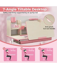 Gouun Kids Height Adjustable Study Desk with Tiltable Desktop, Storage Drawer and Bookshelf