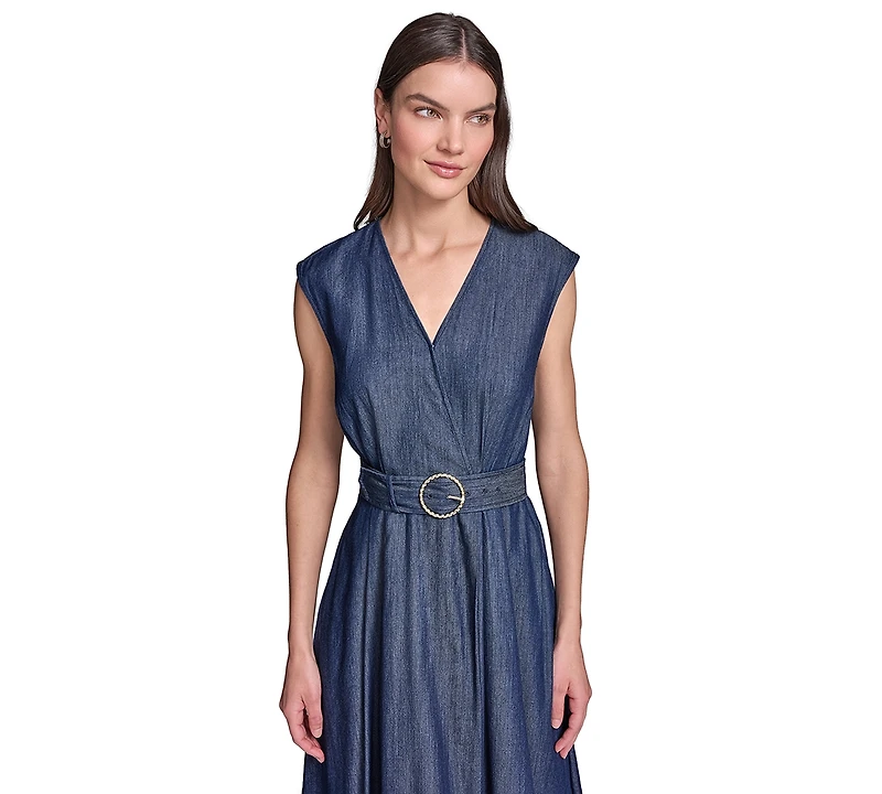 Karl Lagerfeld Paris Women's Surplus Flare Midi with Belt Dress