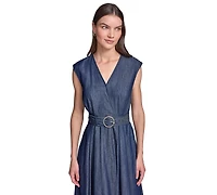 Karl Lagerfeld Paris Women's Surplus Flare Midi with Belt Dress