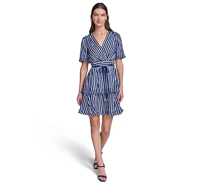 Karl Lagerfeld Paris Women's Puff Sleeve Fit and Flare Dress