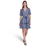 Karl Lagerfeld Paris Women's Puff Sleeve Fit and Flare Dress