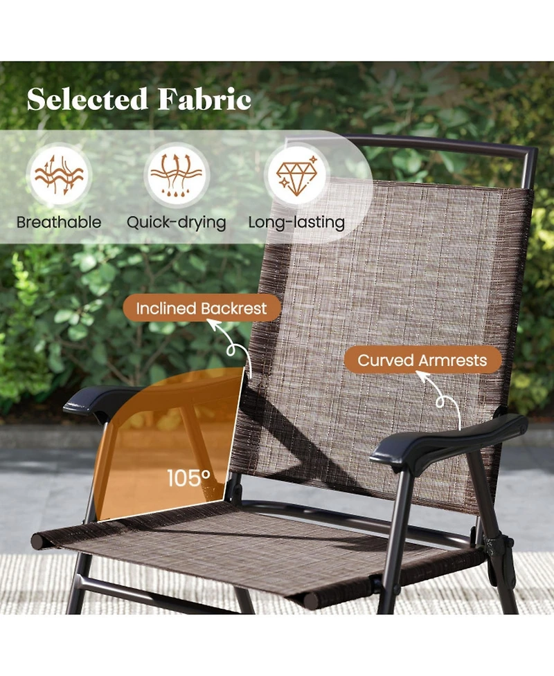 Gouun 3-Piece Patio Bistro Set with Round Tempered Glass Table and Folding Chairs