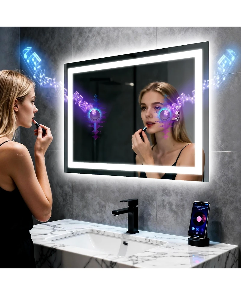 Luvodi 20" x 28" Led Bathroom Mirror with Built-In Speaker, Anti-Fog and Dimmable Backlit Lighting
