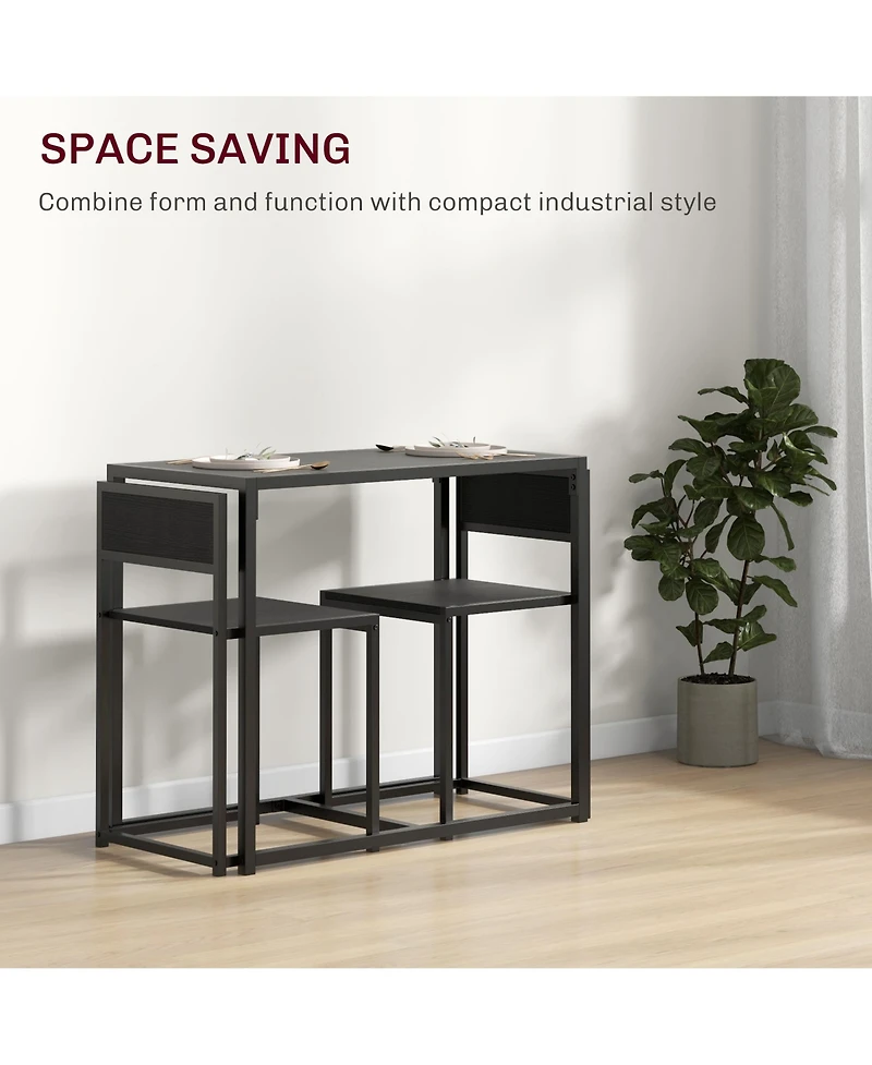 Homcom 3-Piece Industrial Dining Table Set for 2 Kitchen Table and Chairs