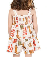 Rare Editions Little Girls' 2T-6X Western Printed Woven Romper Dress With Smocking
