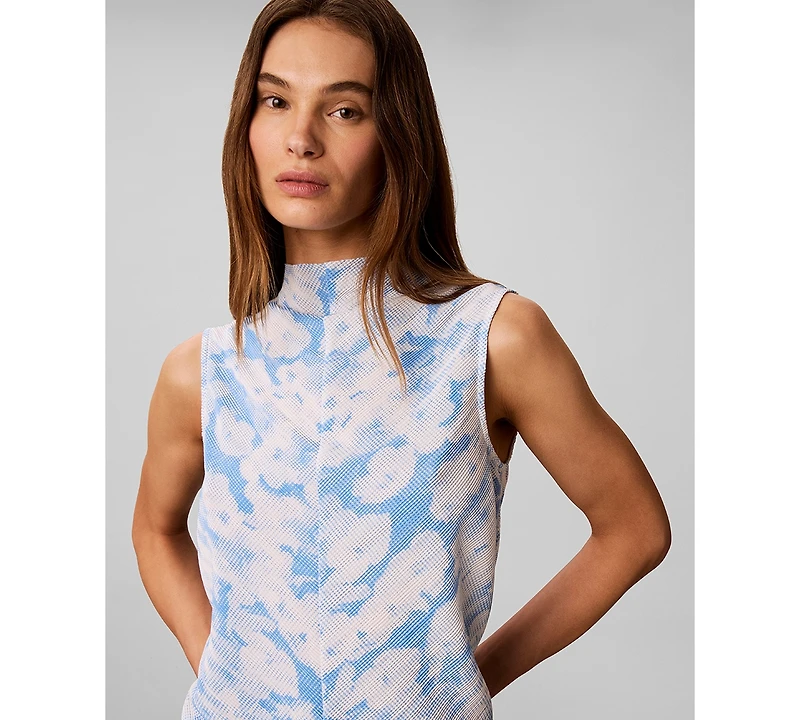 Calvin Klein Women's Printed Plisse Mock Neck Sleeveless Top