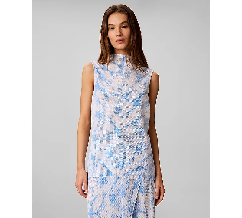 Calvin Klein Women's Printed Plisse Mock Neck Sleeveless Top