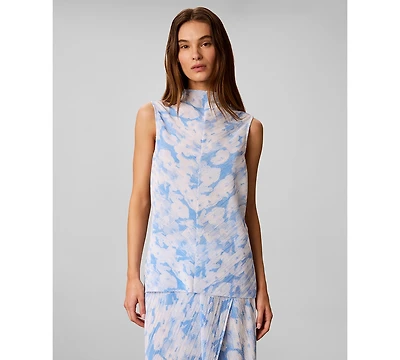 Calvin Klein Women's Printed Plisse Mock Neck Sleeveless Top