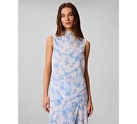Calvin Klein Women's Printed Plisse Mock Neck Sleeveless Top