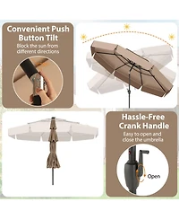 Gouun 10 ft Solar Led Patio Umbrella with Three-Tier Vented Top Ruffled Edges and Crank