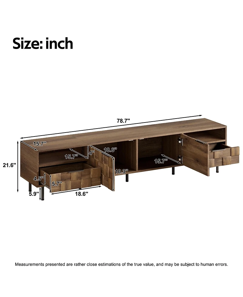 Rainsken Mid-Century Modern Tv Stand for TVs, Media Console Table with 2 Drawers, 4 Storage Compartments for Living Room