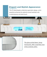 Rainsken Tv Stand with Fluted Tempered Glass Doors for TVs , Media Console Table with App-Controlled Led Light for Living Room