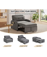 Rainsken Convertible Sleeper Sofa Bed, Soft Cotton Linen Sleeper Chair with Pillow and Side Pocket, Upholstered Folding Couch for Living Room