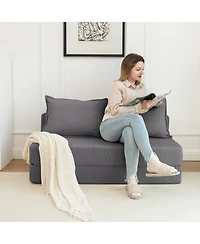 Rainsken Foldable Sofa Bed, 47.6'' Convertible Sleeper Chair, Corduroy Boneless Couch with 2 Pillows for Living Room, Home Office