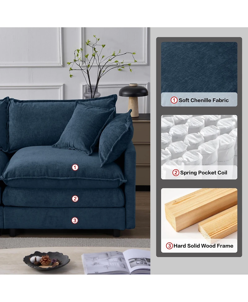 Rainsken 105-inch L Shape Modular Sofa, Chenille Fabric 3-Seater Convertible Sectional Couch with Mobile Ottoman for Living Room