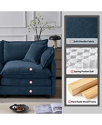 Rainsken 105-inch L Shape Modular Sofa, Chenille Fabric 3-Seater Convertible Sectional Couch with Mobile Ottoman for Living Room