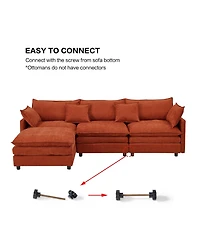 Rainsken Convertible L-Shaped Sectional Sofa, 105 Inch Soft Chenille Modular Couch, 3 Seater Sofa with Portable Ottoman for Living Room