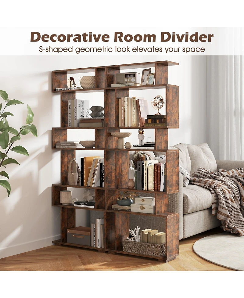 Gouun 6-Tier Geometric Bookshelf with Anti-Tipping Kits, 24 x 8 x 64