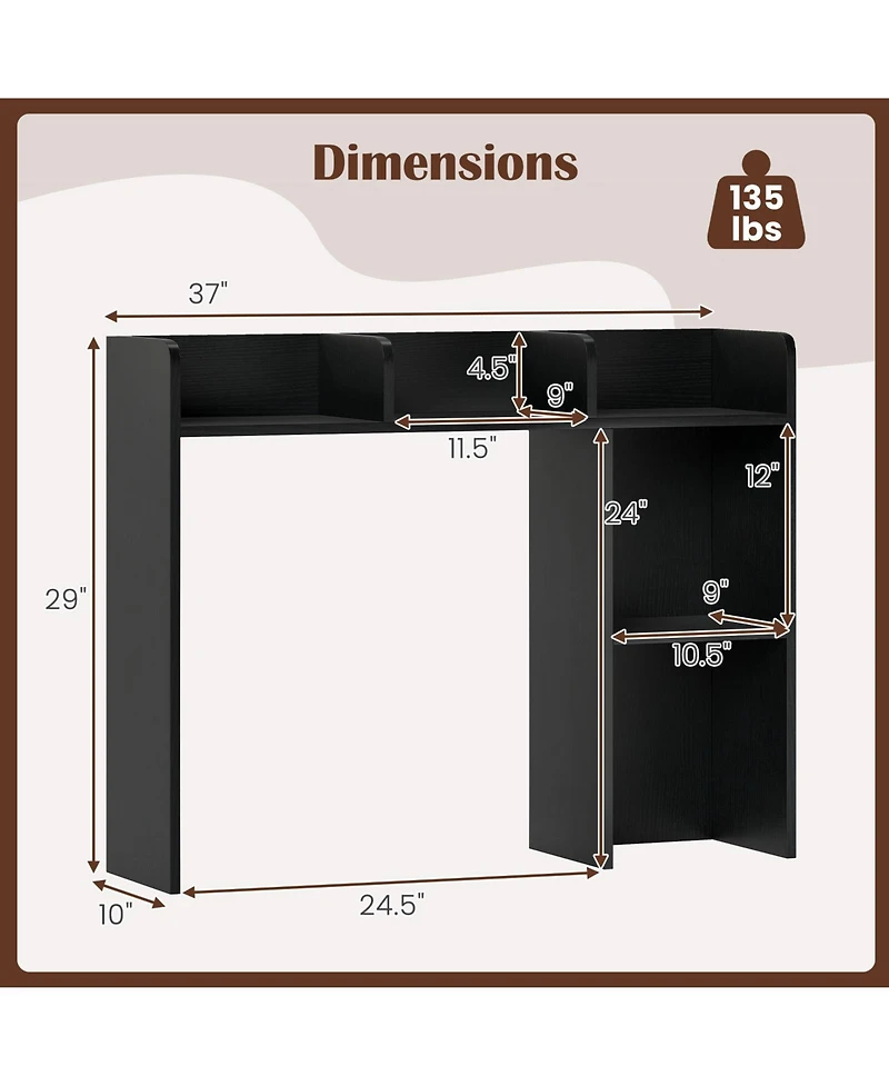 Gouun 3-Tier Desktop Bookshelf with 4 Shelves, 37 x 10 x 29