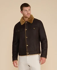 Furniq Uk Men's Shearling Jacket, Brown and Ginger Wool