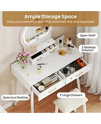 Sugift Small Vanity Makeup Dressing Table Set with Cushioned Stool and Led Lighted Mirror