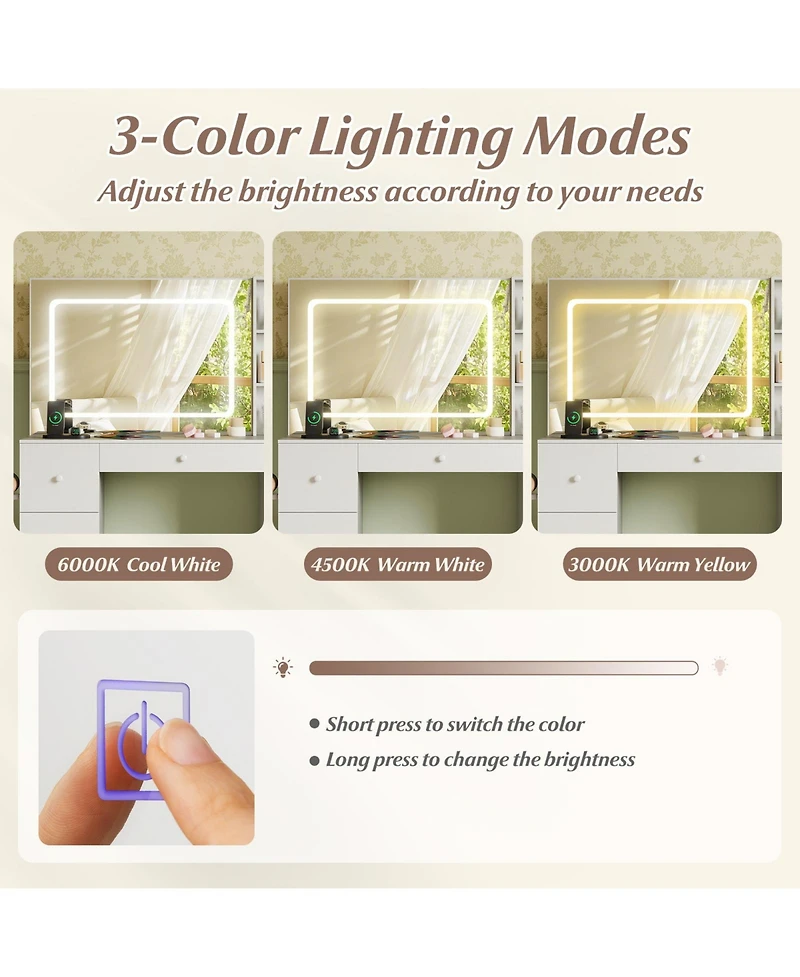 Sugift Vanity Desk with Mirror and Lights Makeup Dressing Table Vanity Table and Stool Set