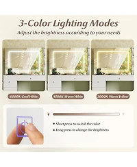 Sugift Vanity Desk with Mirror and Lights Makeup Dressing Table Vanity Table and Stool Set