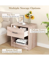 Sugift Bedside Table Nightstand with Drawer and Open Storage Shelf