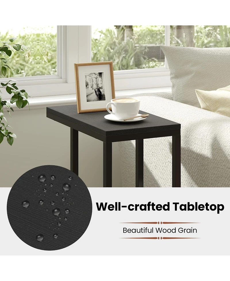 Sugift C-shaped Side Table with Heavy-duty Metal Frame