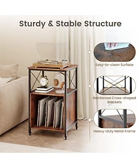 Sugift Mobile Record Player Stand with Power Outlet with Open Shelf and Dividers