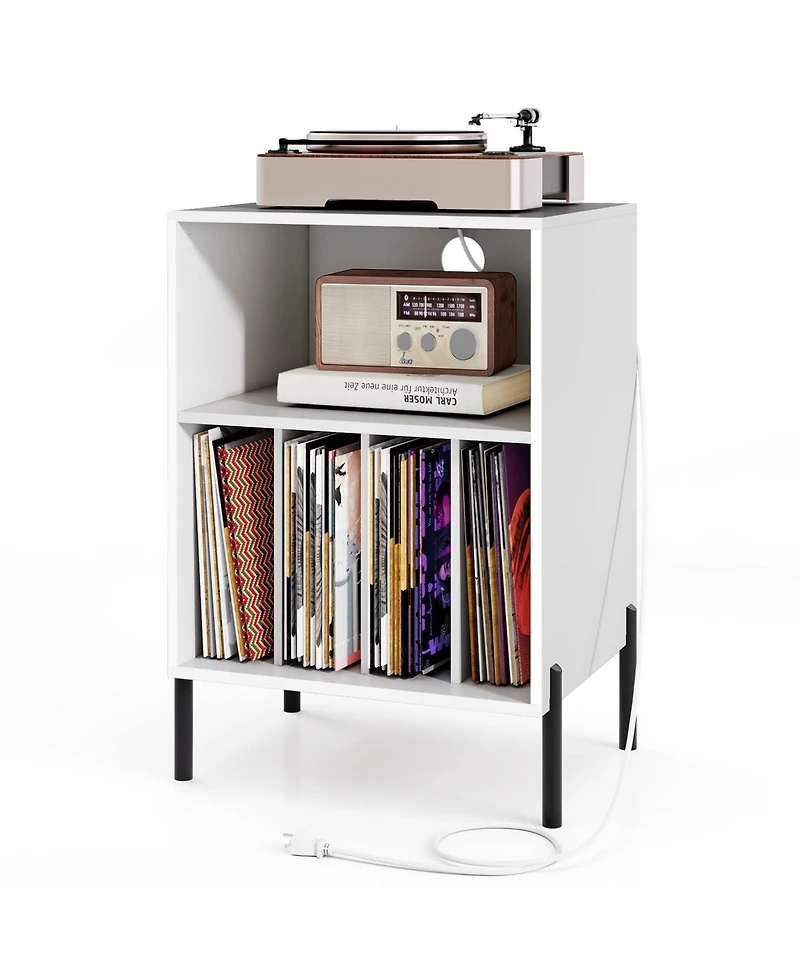 Sugift Record Player Stand with Record Storage Shelf and Charging Station