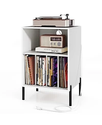 Sugift Record Player Stand with Record Storage Shelf and Charging Station