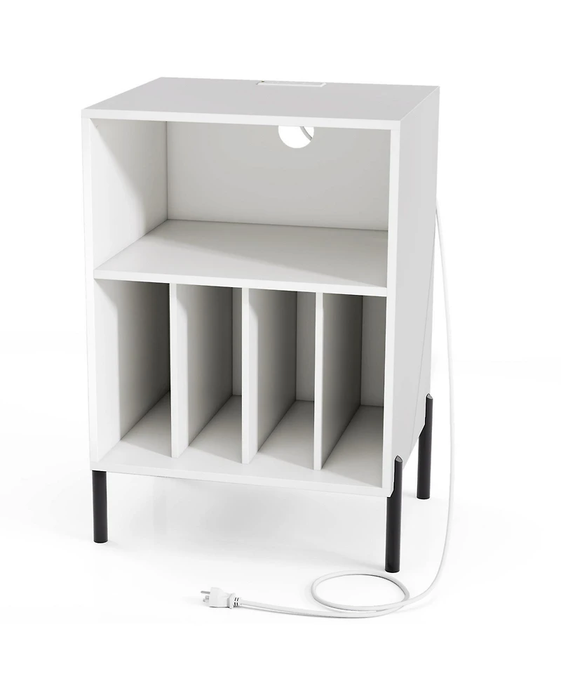 Sugift Record Player Stand with Record Storage Shelf and Charging Station