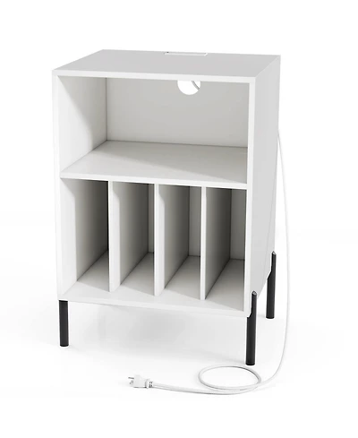 Sugift Record Player Stand with Record Storage Shelf and Charging Station