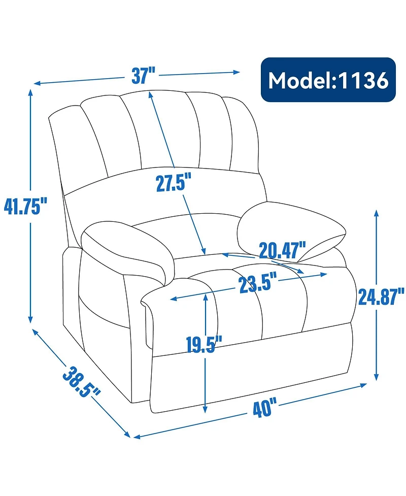 Flynama Seat Width and High Back Large Size Beige Chenille Power Lift Recliner Chair with 8-Point Vibration Massage and Lumbar Heating