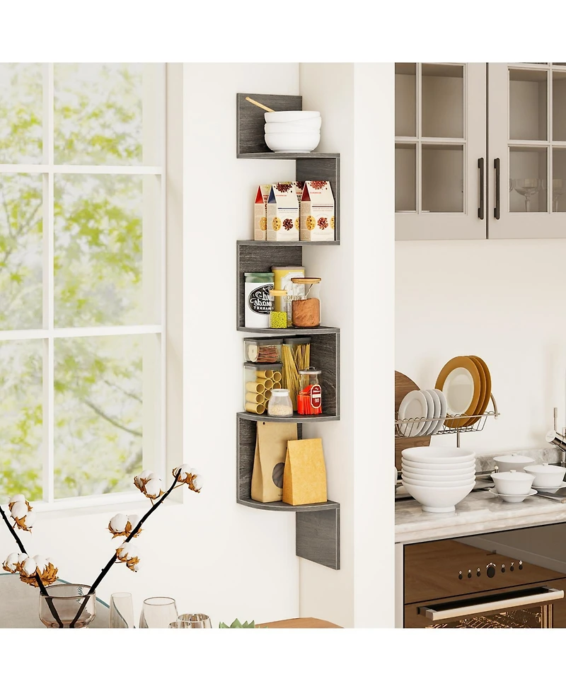 Gouun 5-Tier Wall Mounted Corner Shelf with Floating Design, 8 x 8 x 50