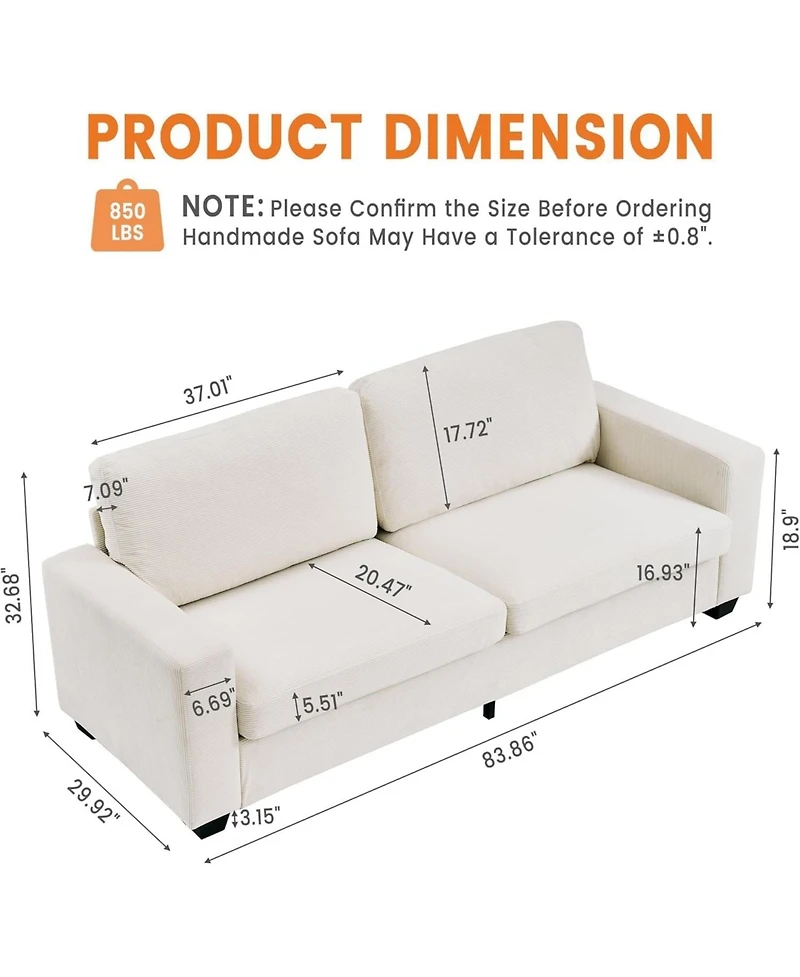 gaomon Loveseat Sofa Couch for Living Room, 83 Inch Corduroy 2 Seater Love Seat with Wide Armrest, Removable Washable Cushion Cover Small Spaces