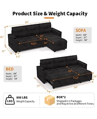 gaomon Couches for Living Room Shaped Sectional Sleeper Sofa with Pull Out Bed, Comfy Bed Charging Ports and Storage Armrests