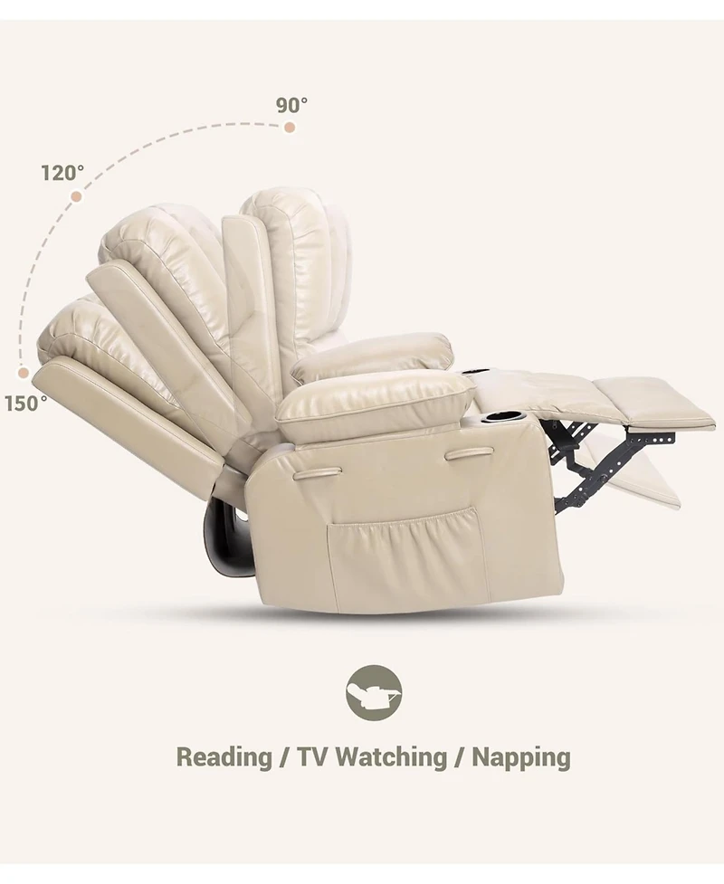 gaomon Manual Recliner Chair for Adults, Pu Leather Recliner with Cup Holders and Side Pockets, Ergonomic Design for Nursery, Living Room