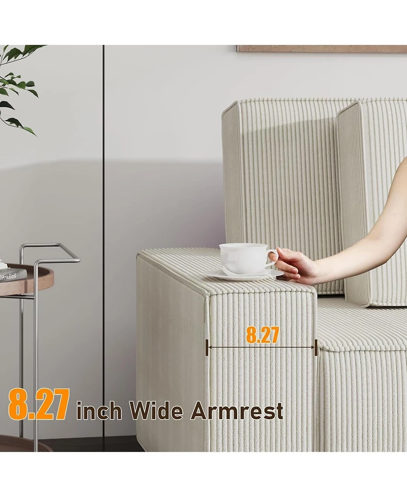 gaomon 96 Large Stripe Corduroy Sectional Sofa, L Shaped Modern Couch with Side Chaise, Comfy Sofa Deep Chaise for Living Room