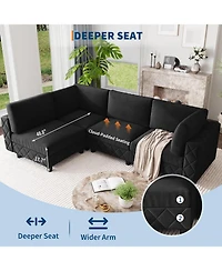 gaomon 134 Modular Sectional Sofa, 4 Seat High Density Sponges Cloud Couch L Shaped Velvet with Upholstered for Living Room, Apartment